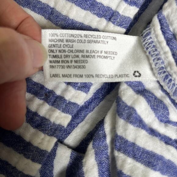 Universal Thread Striped Cotton Shirt M Blue White Button Front European Summer - Picture 7 of 9